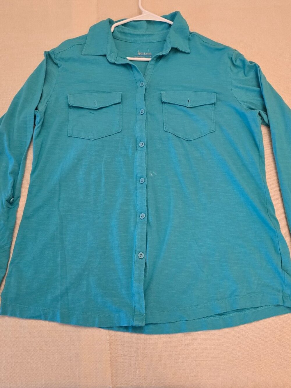 Columbia teal roll tab knit utility shirt